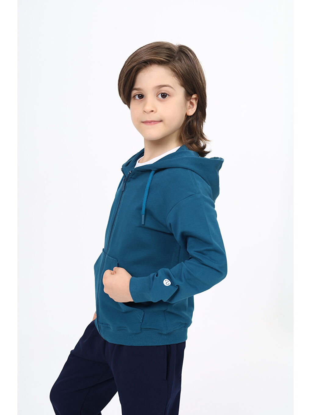 Petrol Erkek Çocuk Fermuarlı Sweatshirt-1