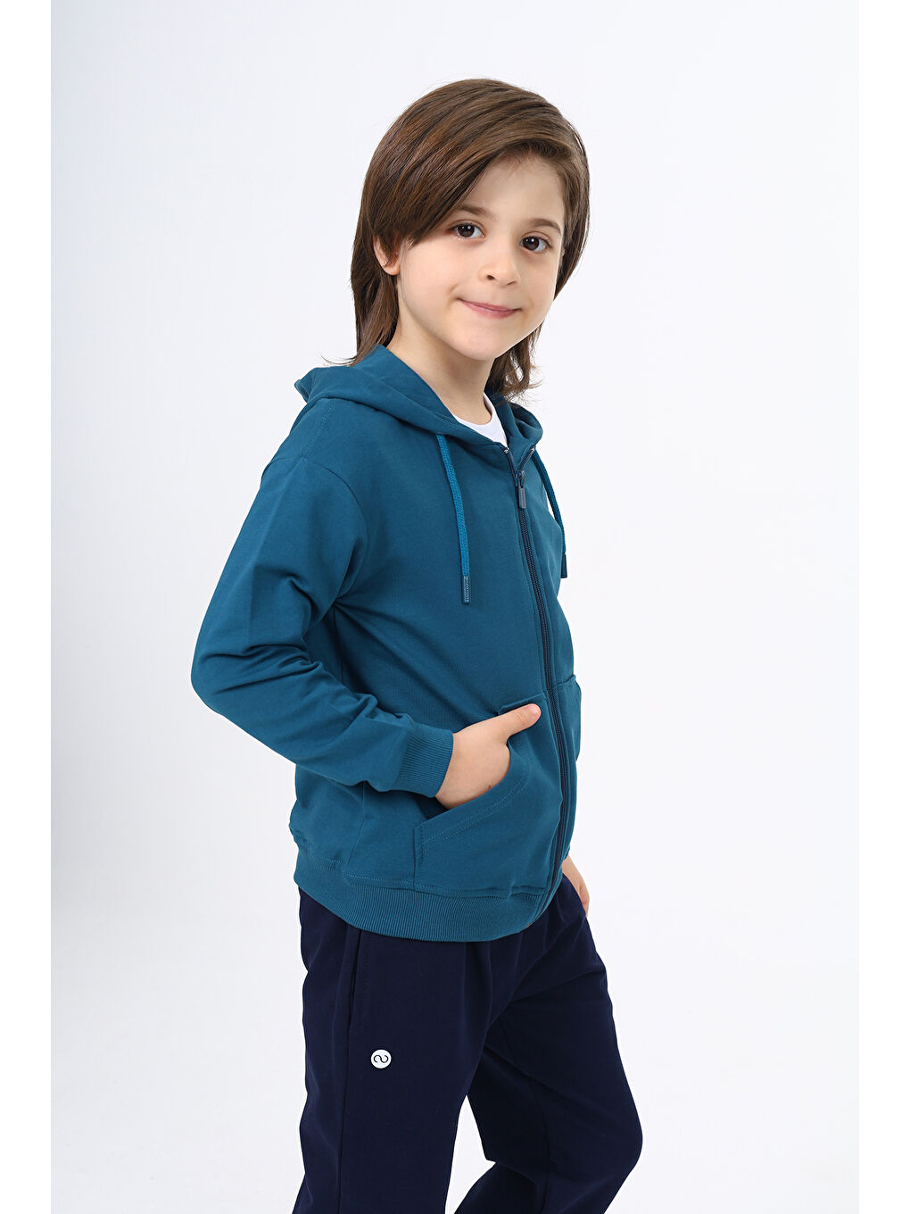 Petrol Erkek Çocuk Fermuarlı Sweatshirt-2