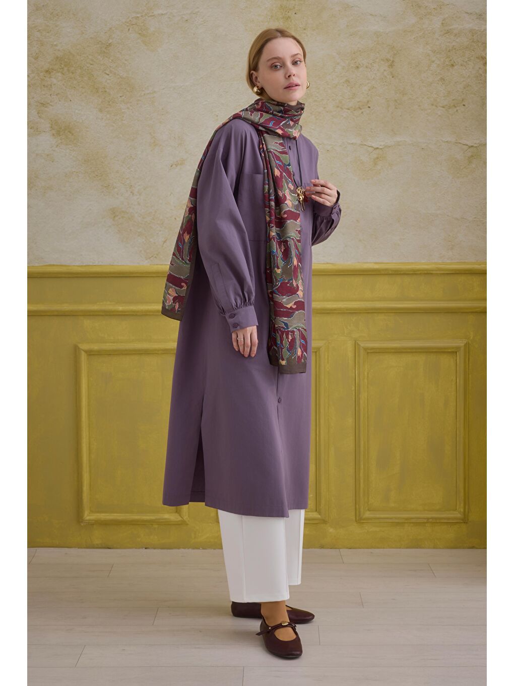 Lila Hakim Yaka Uzun Tunik Retro Violet-2