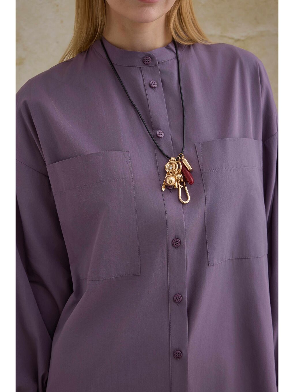 Lila Hakim Yaka Uzun Tunik Retro Violet-3