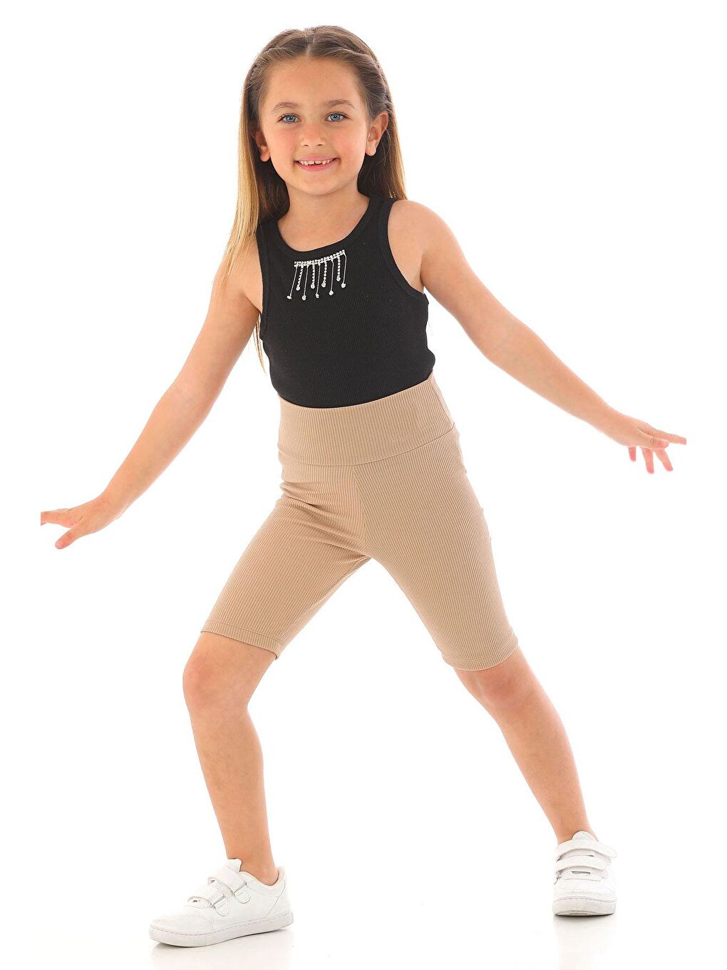 Fitilli Bej Renk Kız Çocuk Tayt-1