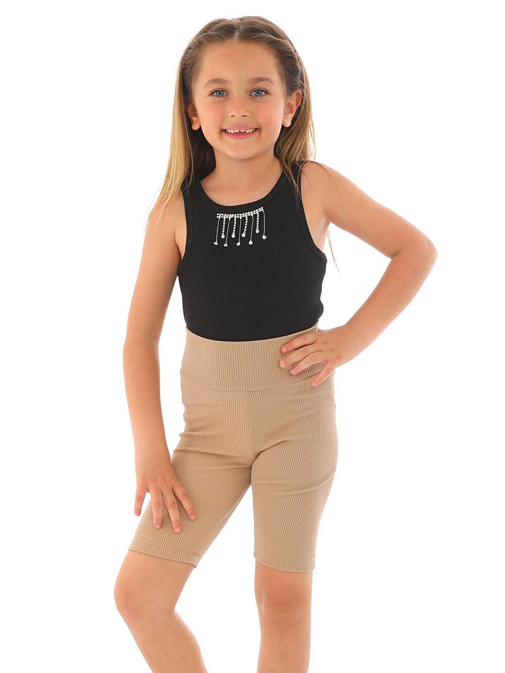 Fitilli Bej Renk Kız Çocuk Tayt-2