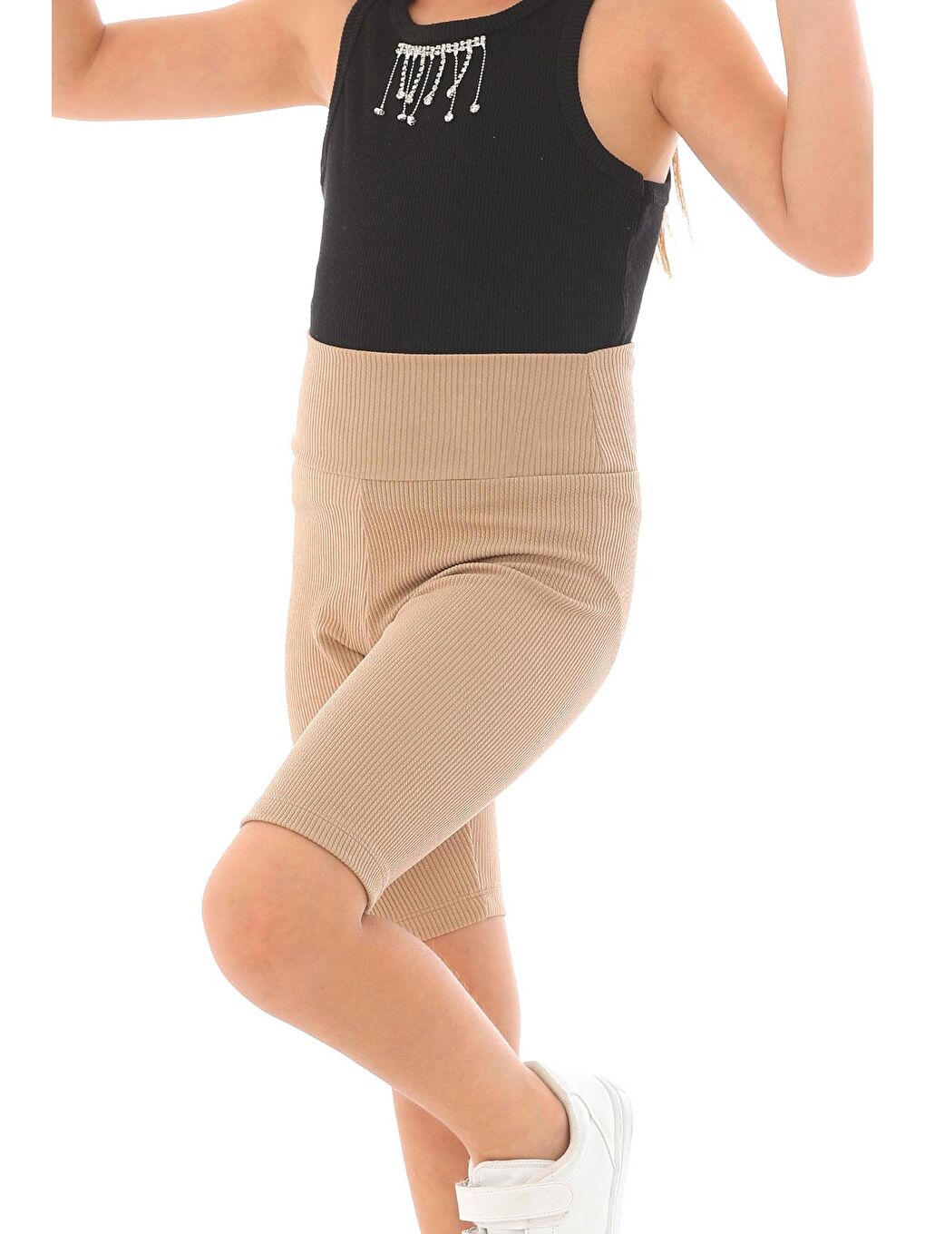 Fitilli Bej Renk Kız Çocuk Tayt-3