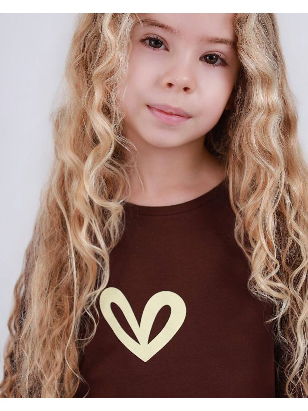 Kahverengi Kız Çocuk Kalp Baskılı Şort T-Shirt Alt Üst Takım Kahve-2
