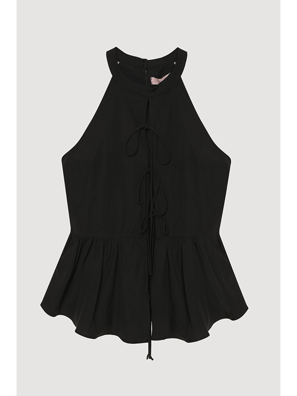 Önü Bağcıklı Halter Yaka Bluz Siyah-1