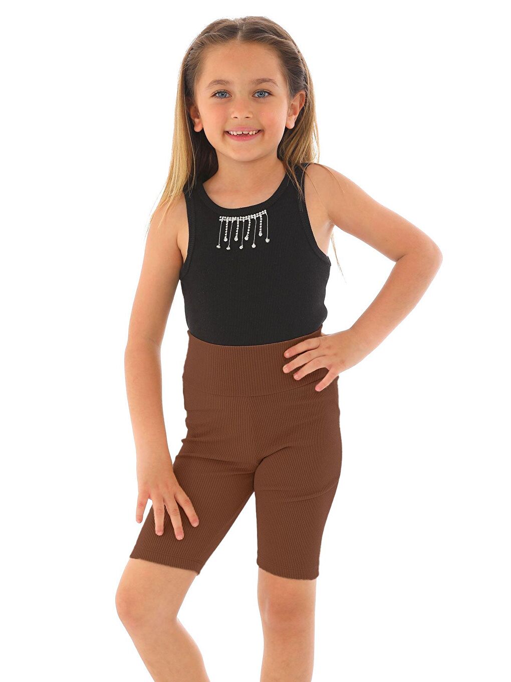 Fitilli Kahverengi Renk Kız Çocuk Tayt