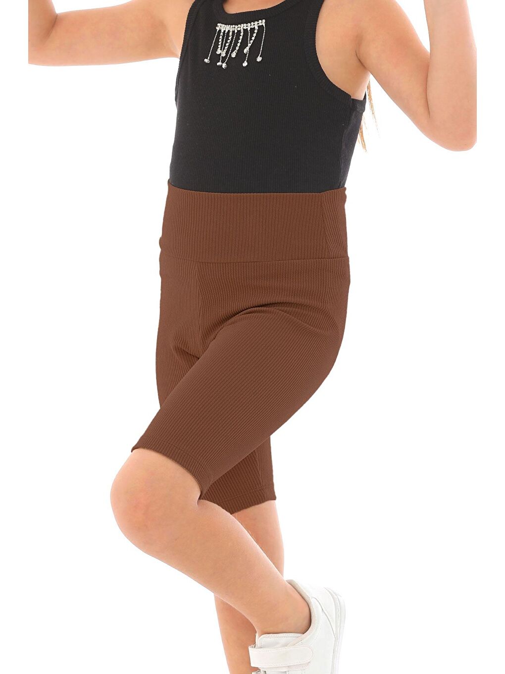 Fitilli Kahverengi Renk Kız Çocuk Tayt-2