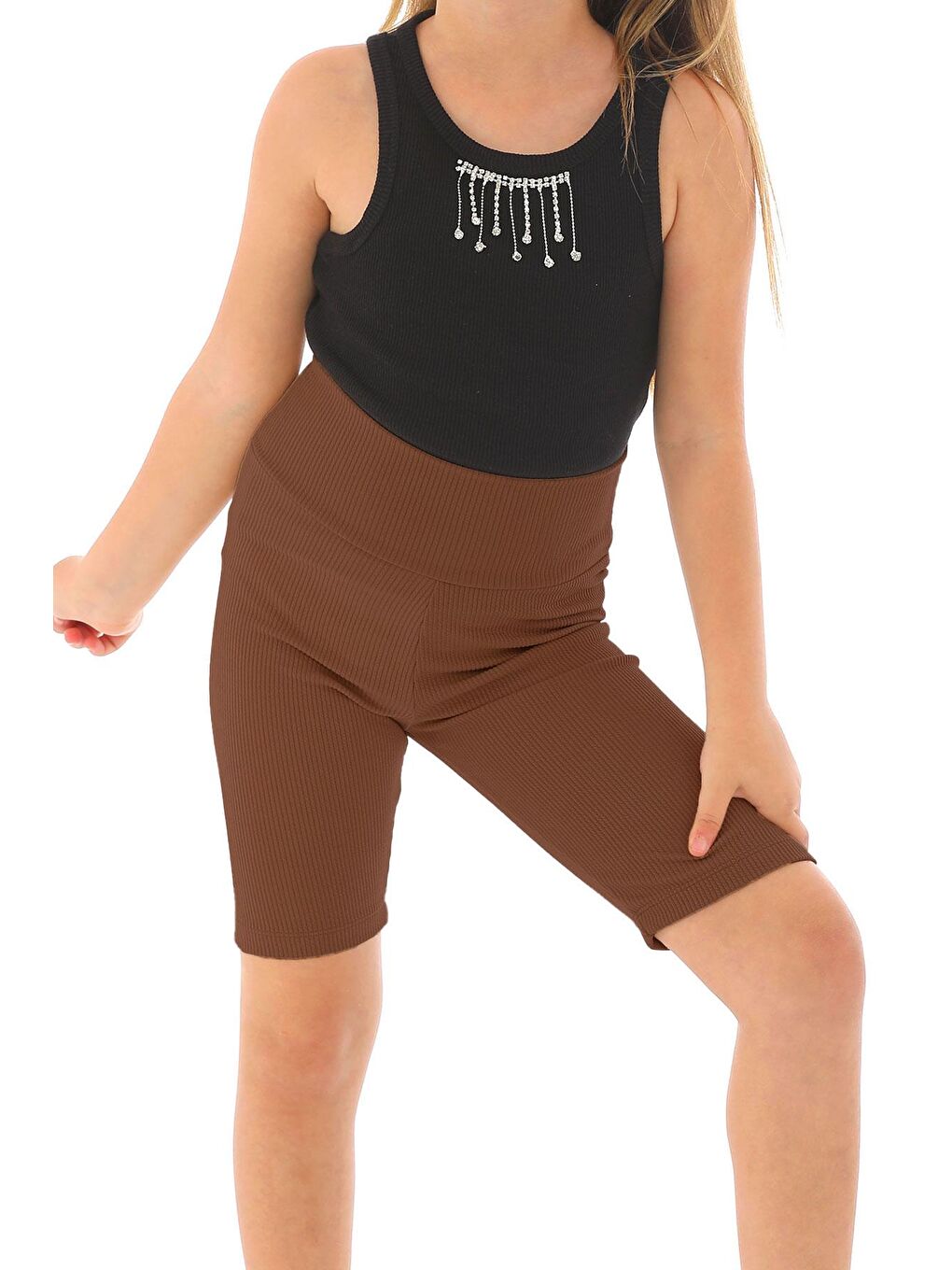 Fitilli Kahverengi Renk Kız Çocuk Tayt-4