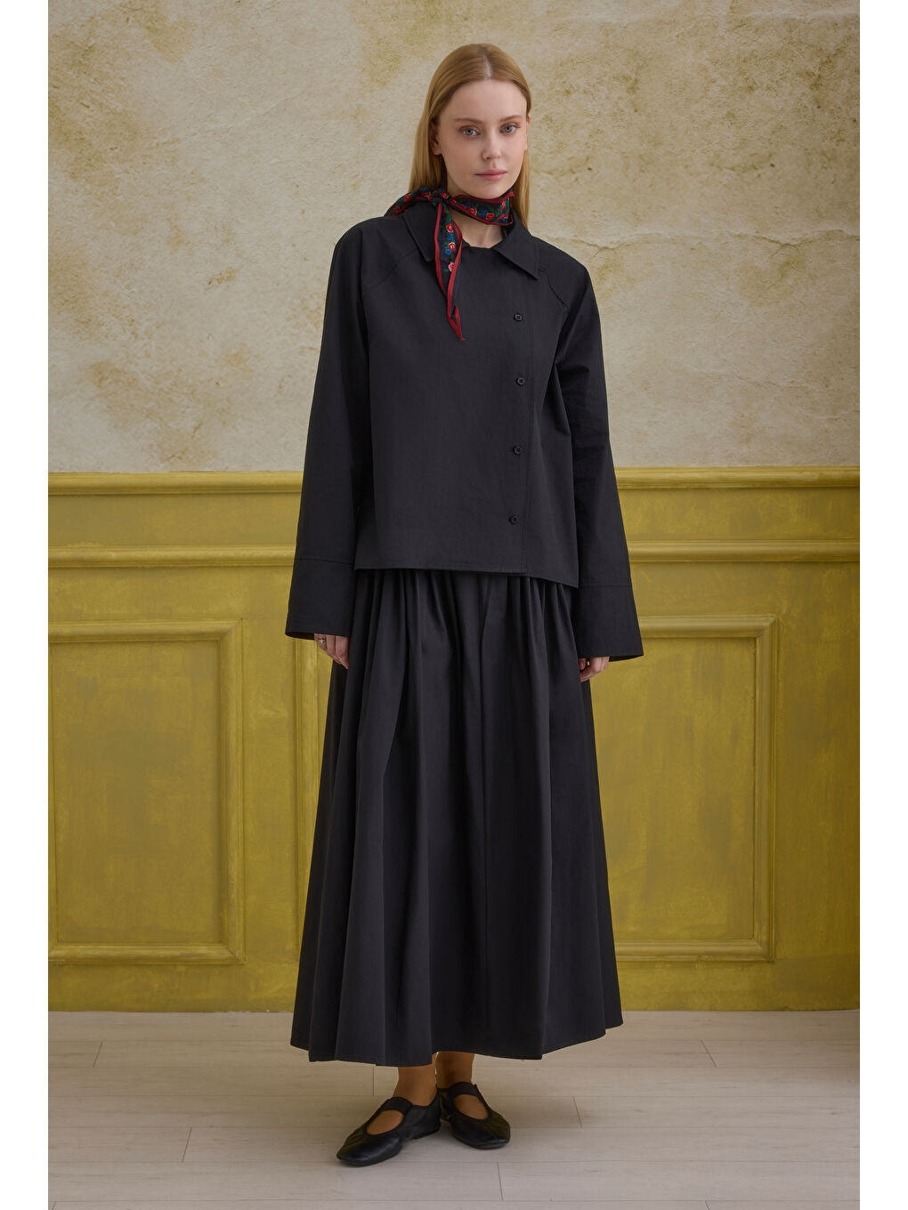 %100 Pamuk Kruvaze Gömlek Siyah