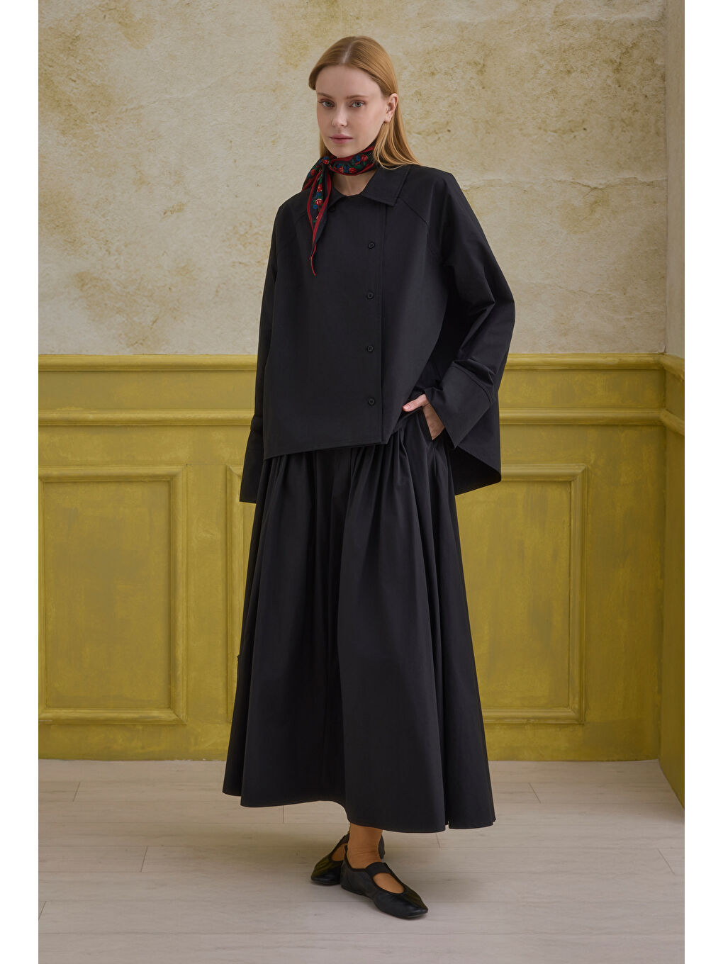 %100 Pamuk Kruvaze Gömlek Siyah-3