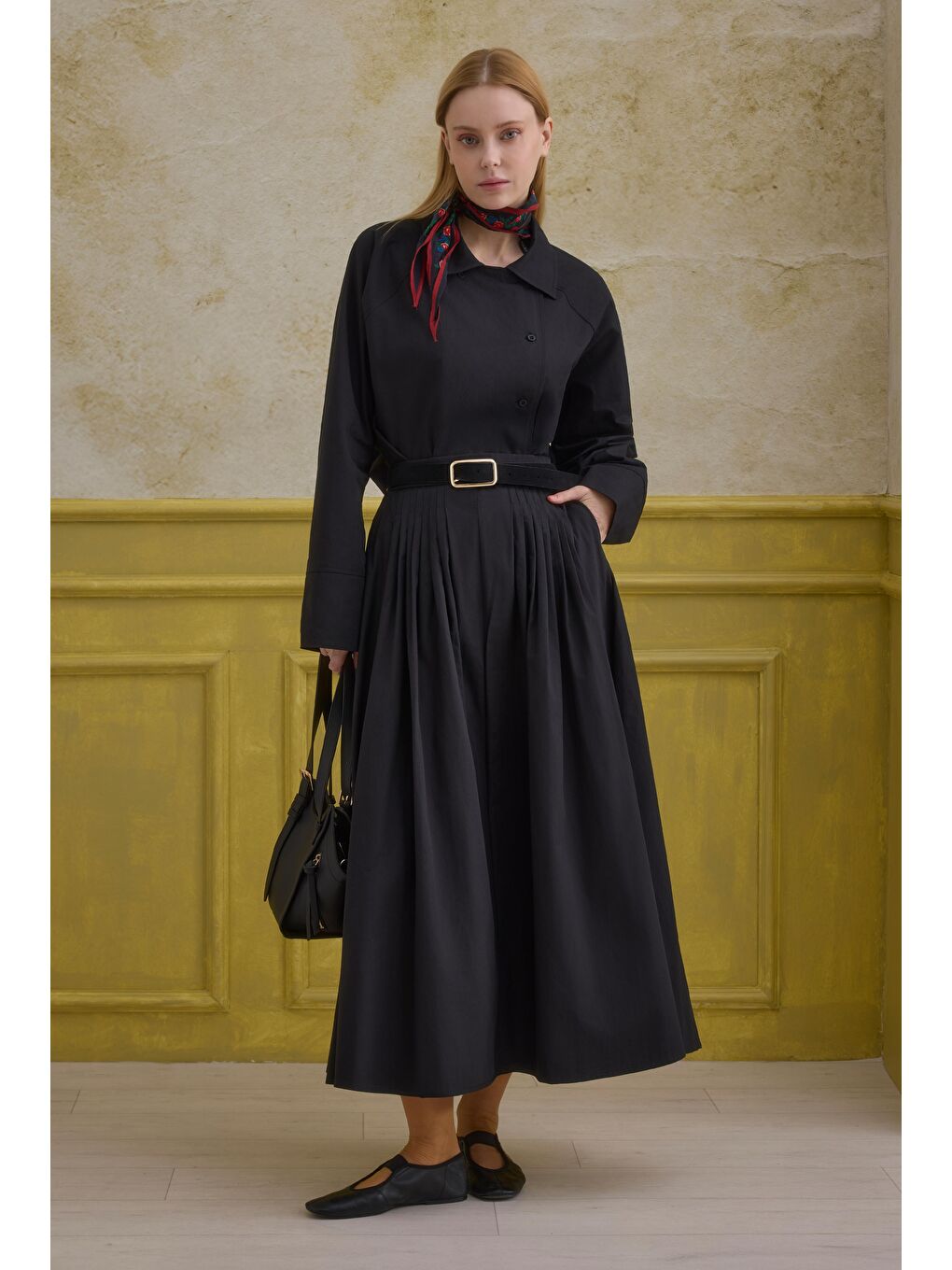 %100 Pamuk Kruvaze Gömlek Siyah-4