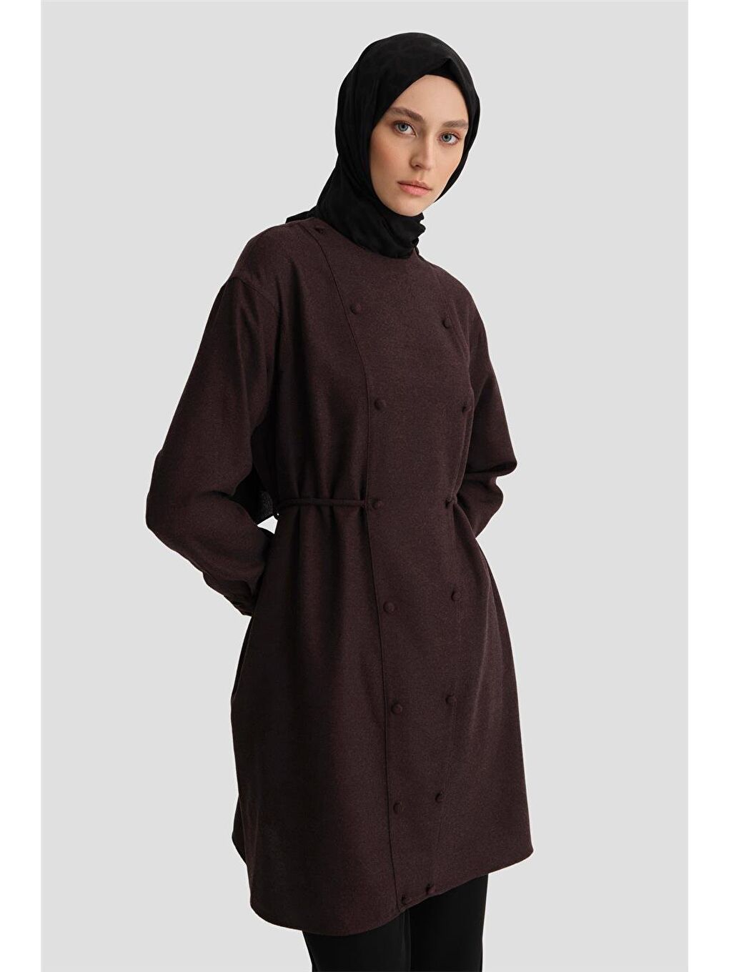 Mor Beli Bağlamalı Cepli Tunik 24K3608 Mürdüm