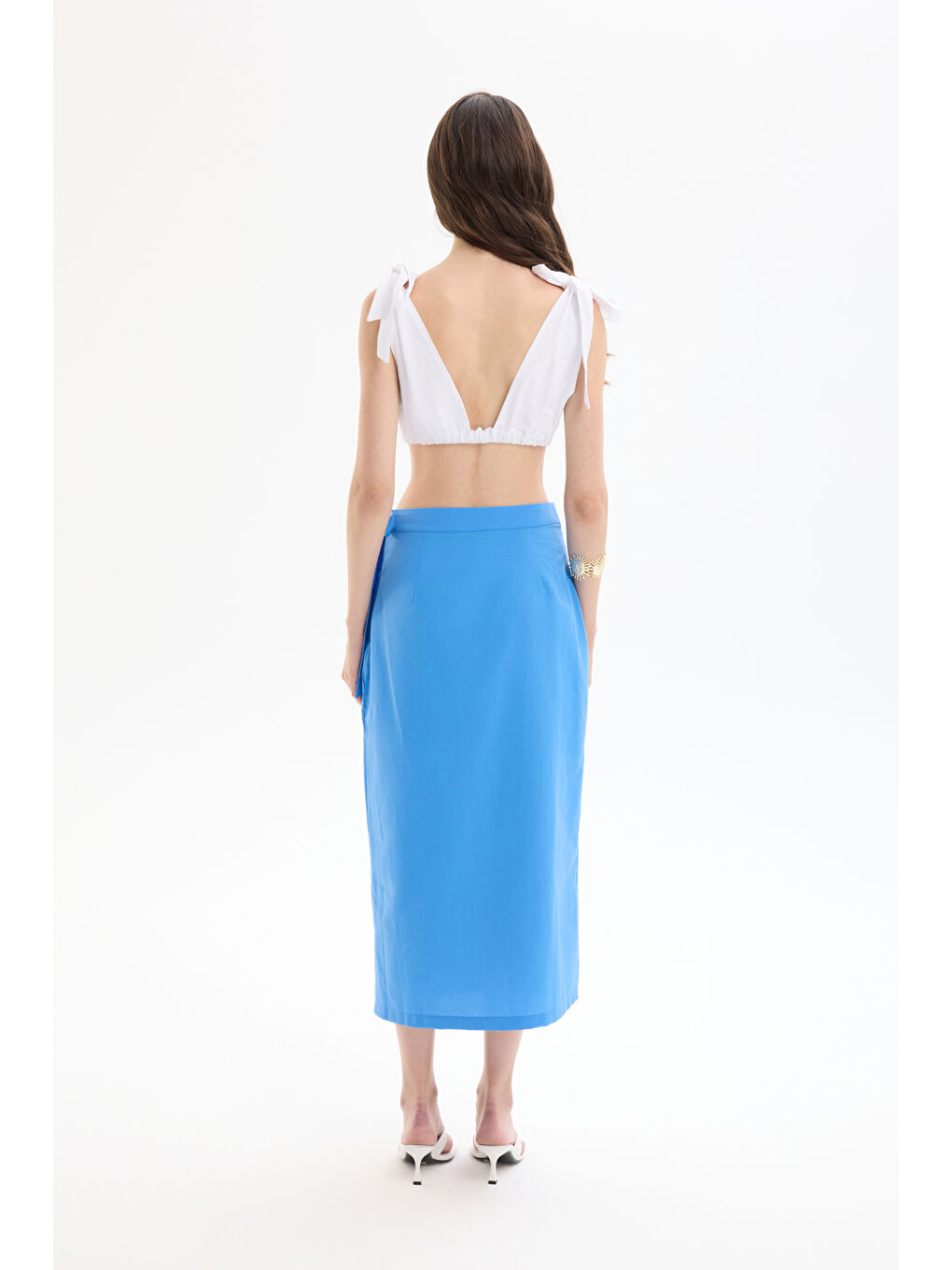 Bağlama Detaylı Kruvaze Büstiyer Bluz Beyaz-4