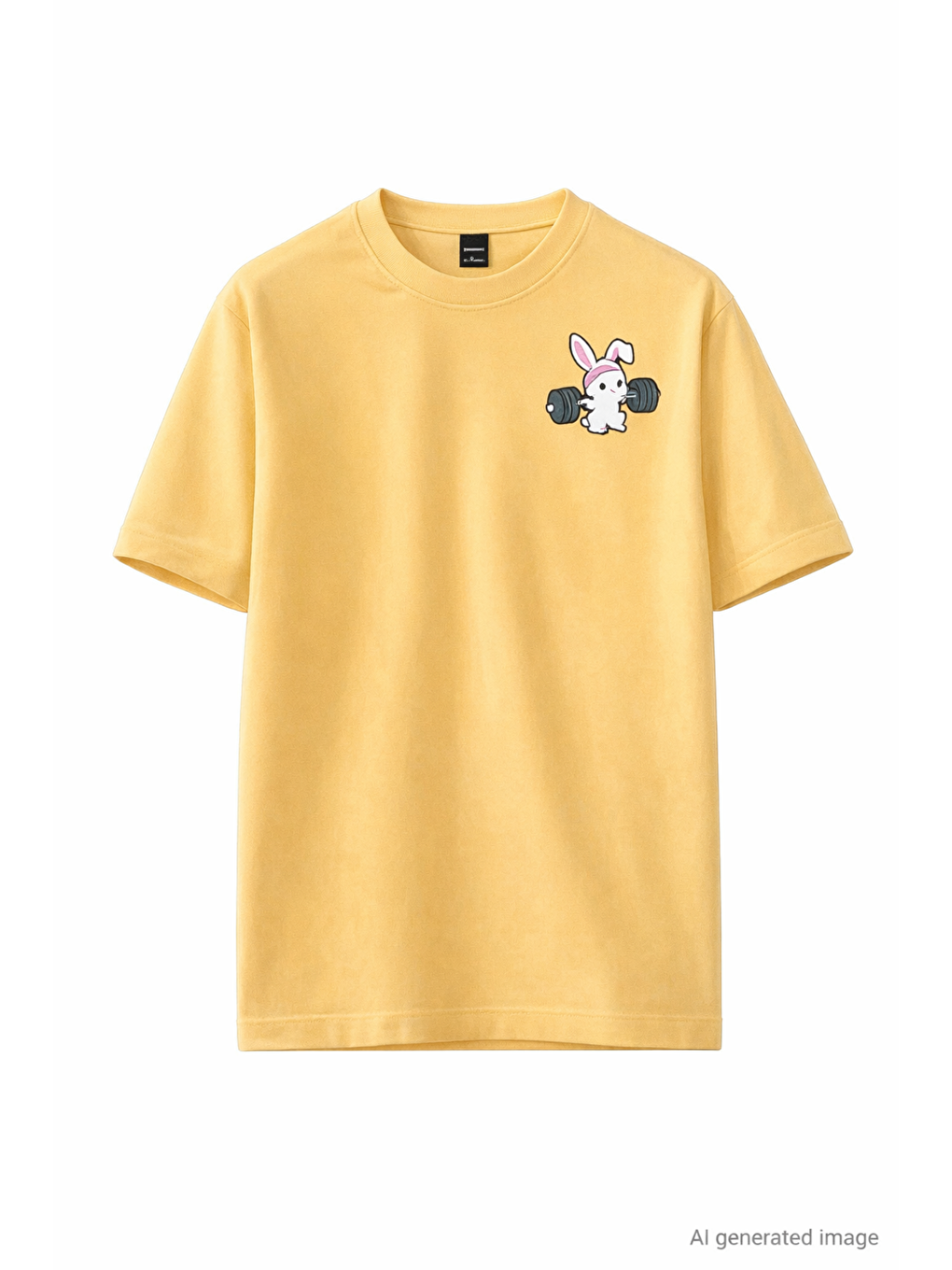 Sarı Gym Bunny - Halter Kaldıran Tavşan Baskılı Unisex Oversize Pamuklu Tişört