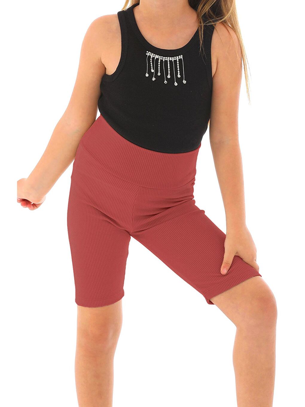 Pembe Fitilli Gül Kurusu Renk Kız Çocuk Tayt-2