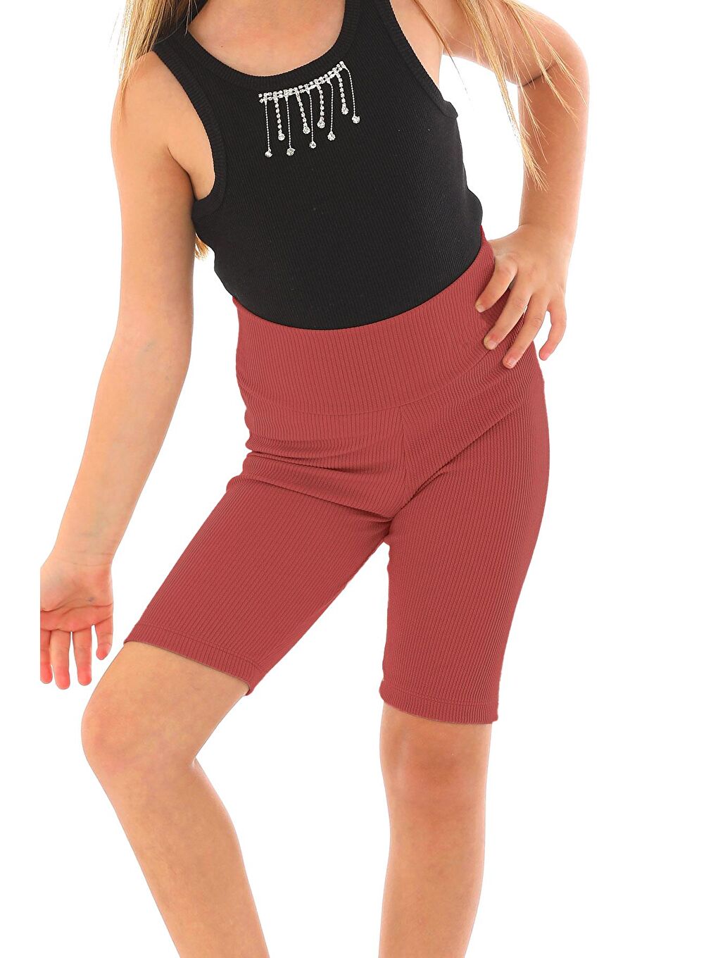 Pembe Fitilli Gül Kurusu Renk Kız Çocuk Tayt-3