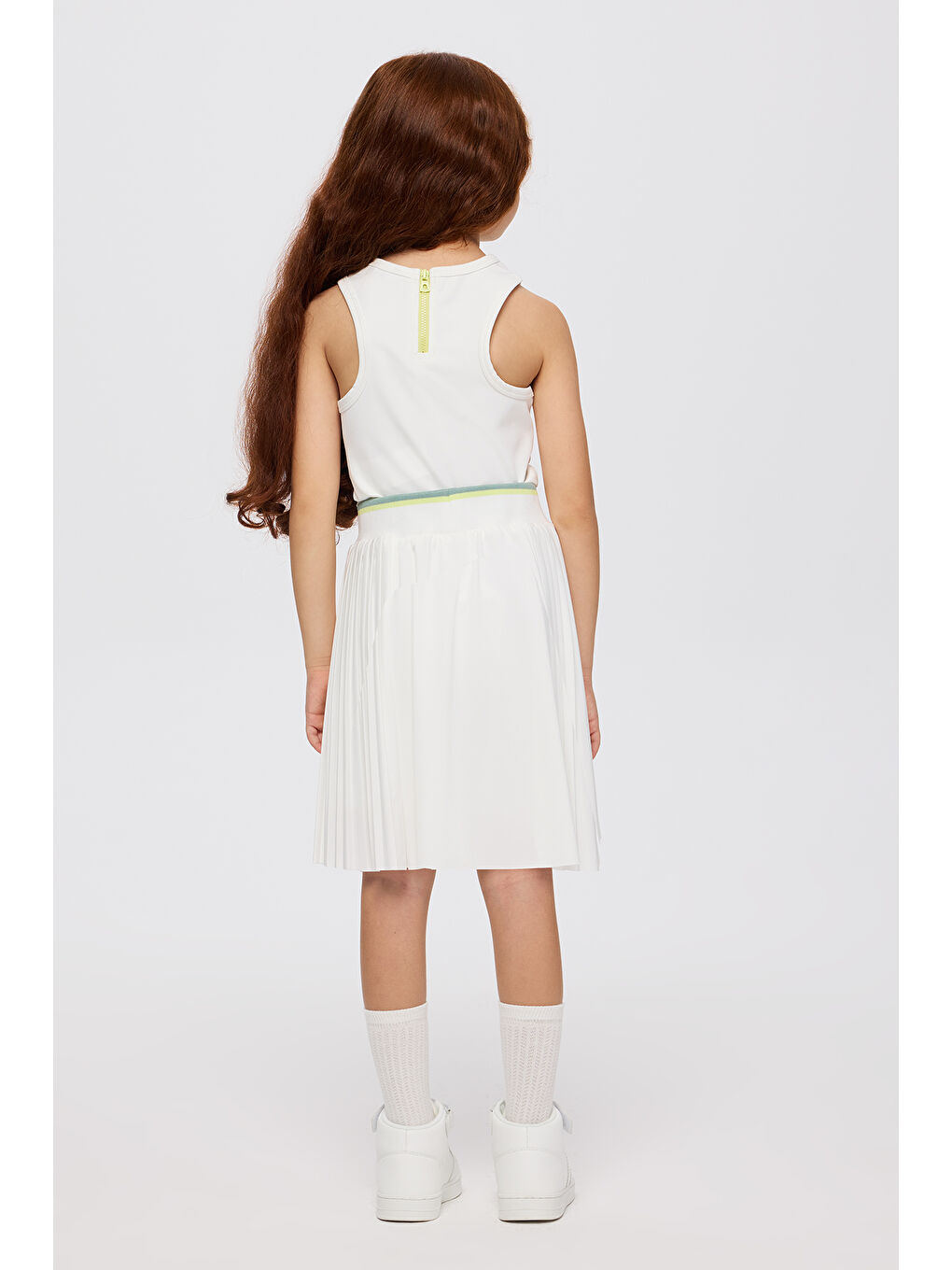 Kız Çocuk Beli Ribana Lastikli Pliseli Örme Ekru Şort Etek-1