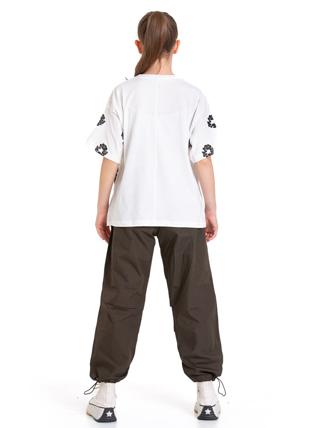 Haki Kız Çocuk 2'li Alt-Üst Takım (Paraşüt Pantolon+T-Shirt) P090-4