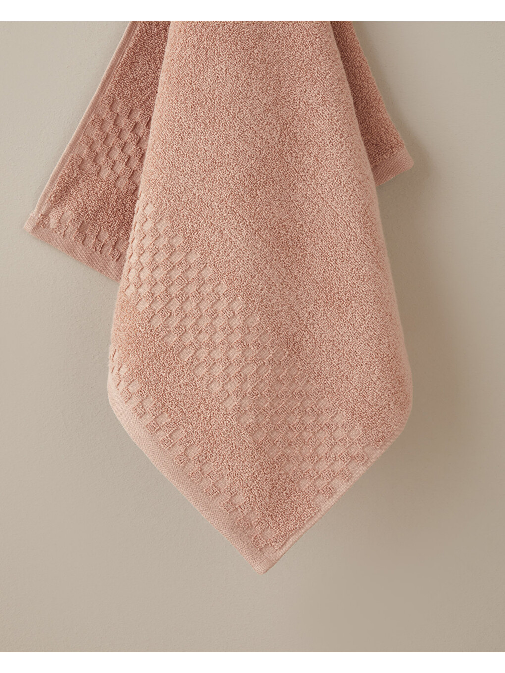 Pembe Border Check Pamuk Yüz Havlusu 50x80 Cm Somon-1