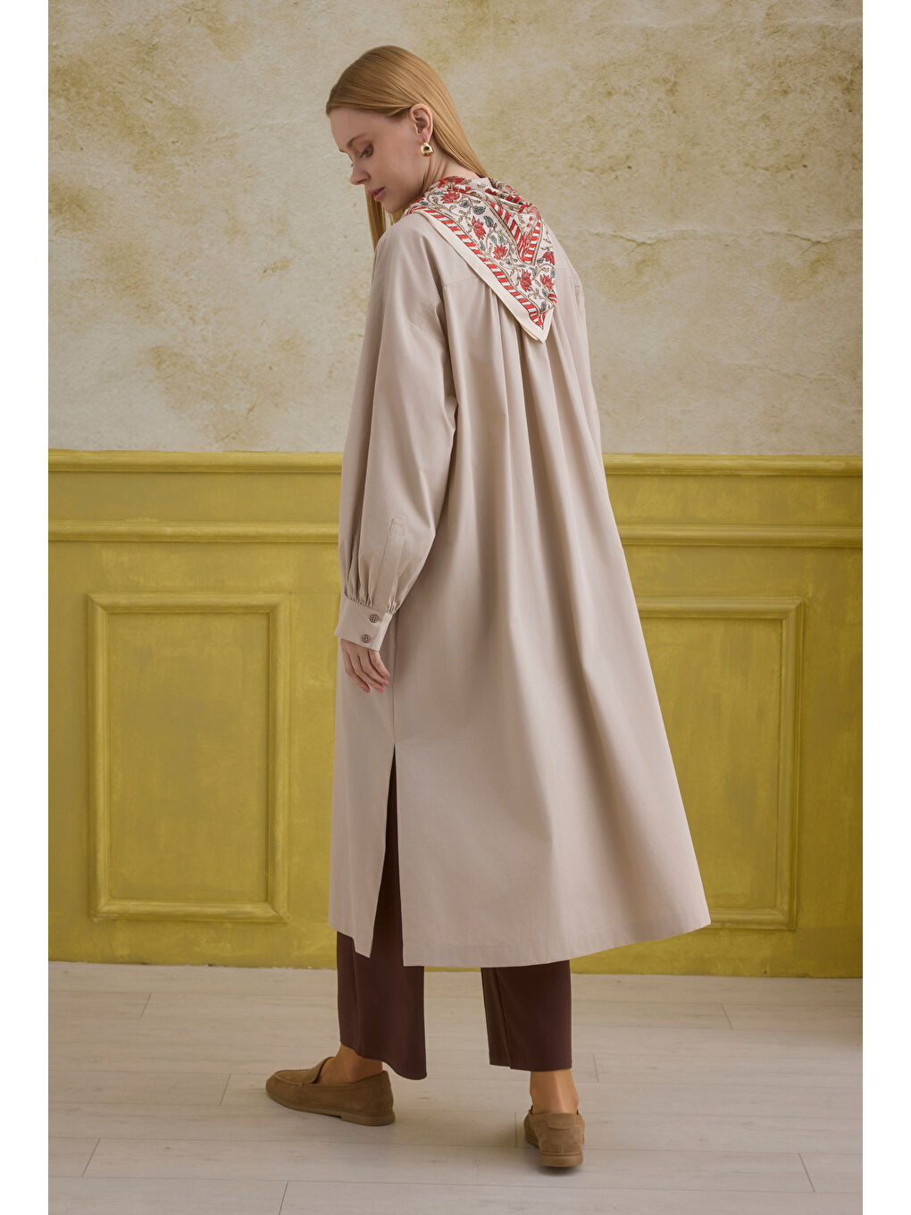 Bej Hakim Yaka Uzun Tunik Soft Kaşmir-2