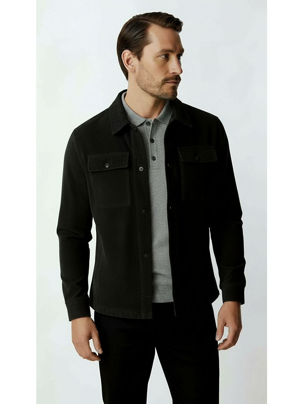 Siyah Kadife Erkek Mont – Modern Hafif Mevsimlik Mont-2