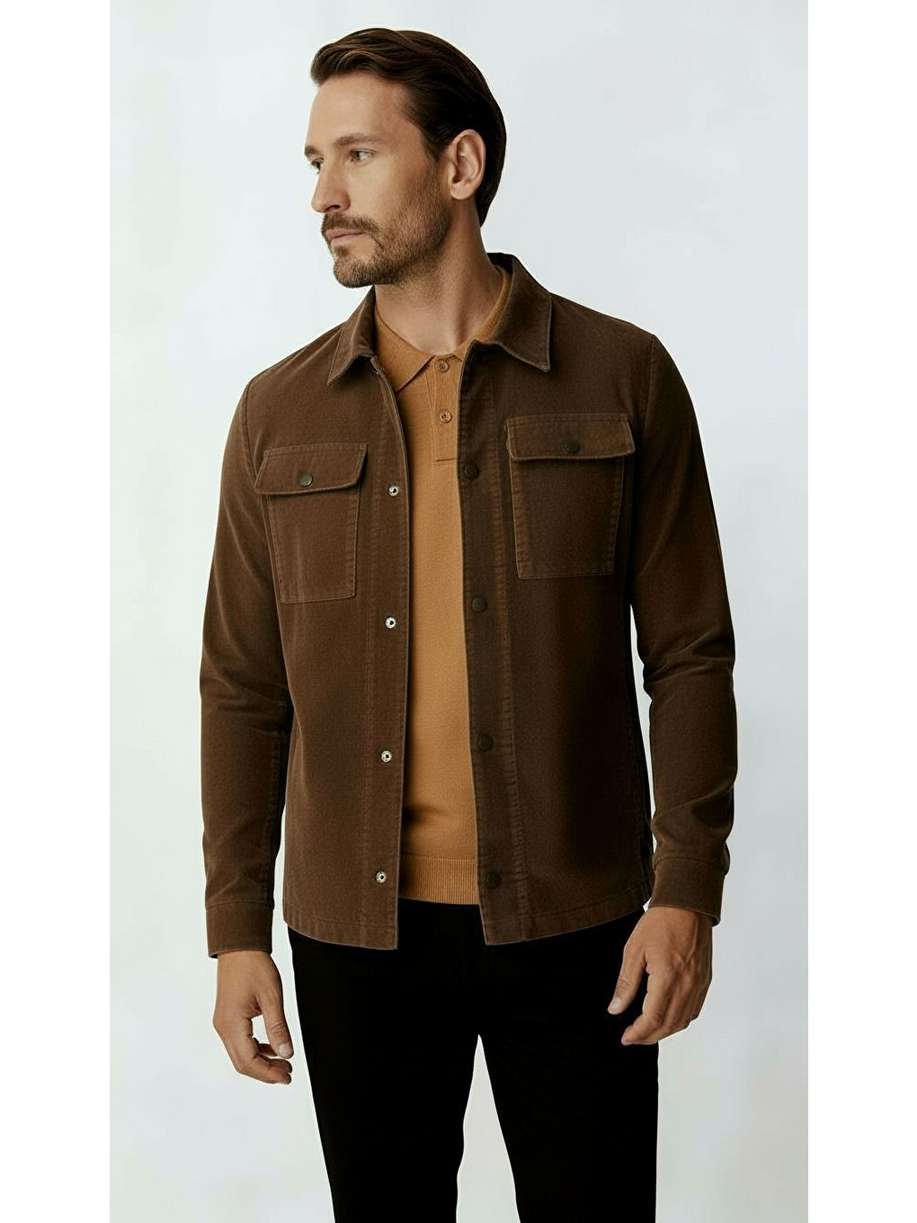 Kahverengi Kadife Erkek Mont – Modern Hafif Mevsimlik Mont-1