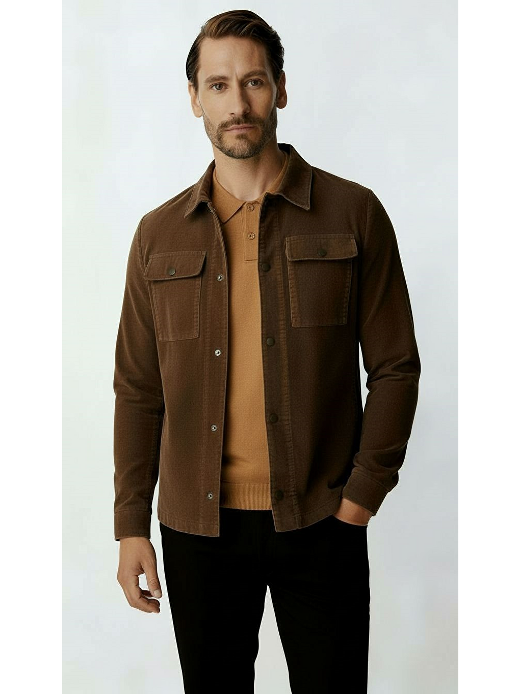 Kahverengi Kadife Erkek Mont – Modern Hafif Mevsimlik Mont-2