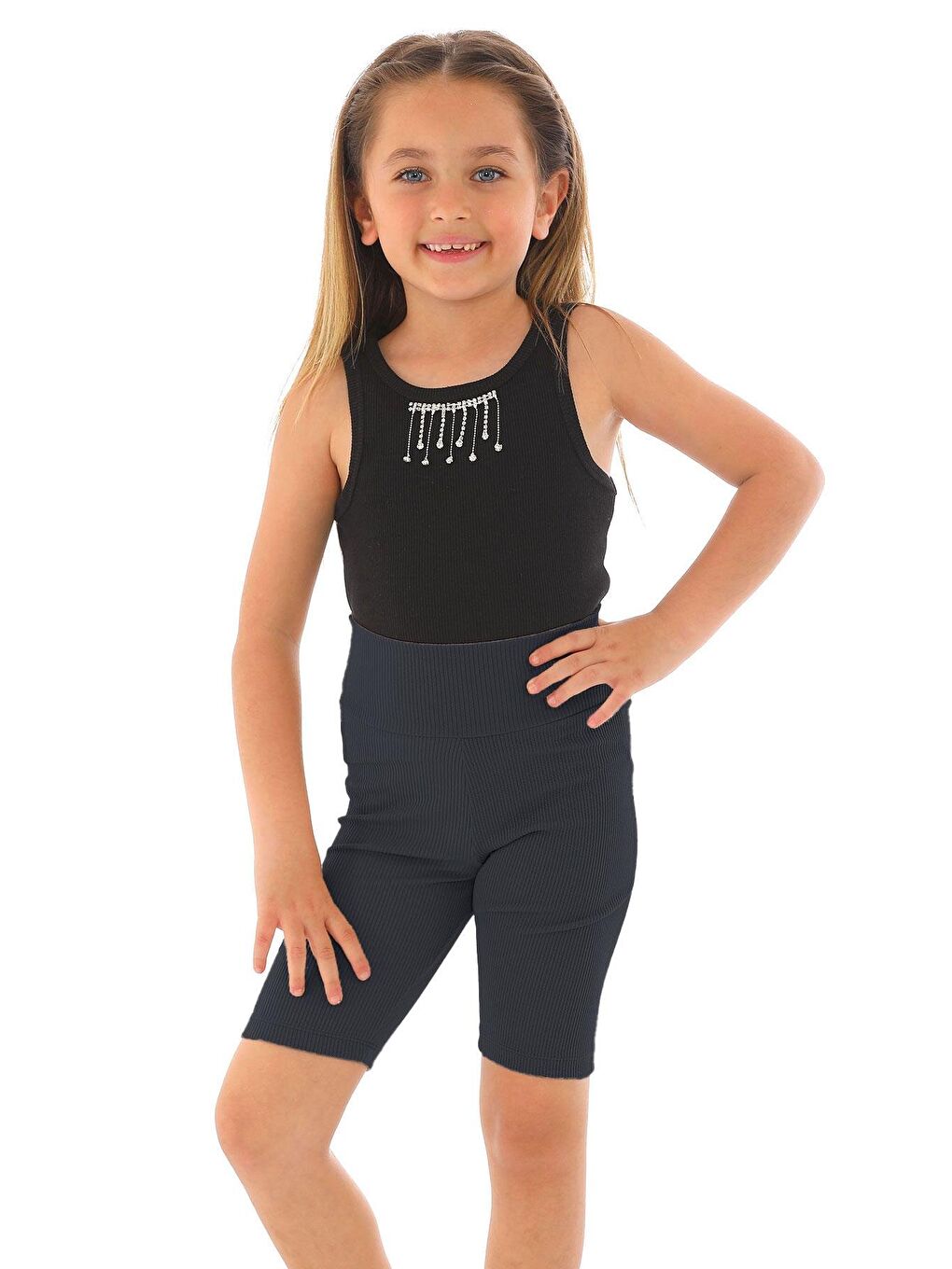 Gri Fitilli Füme Renk Kız Çocuk Tayt-2