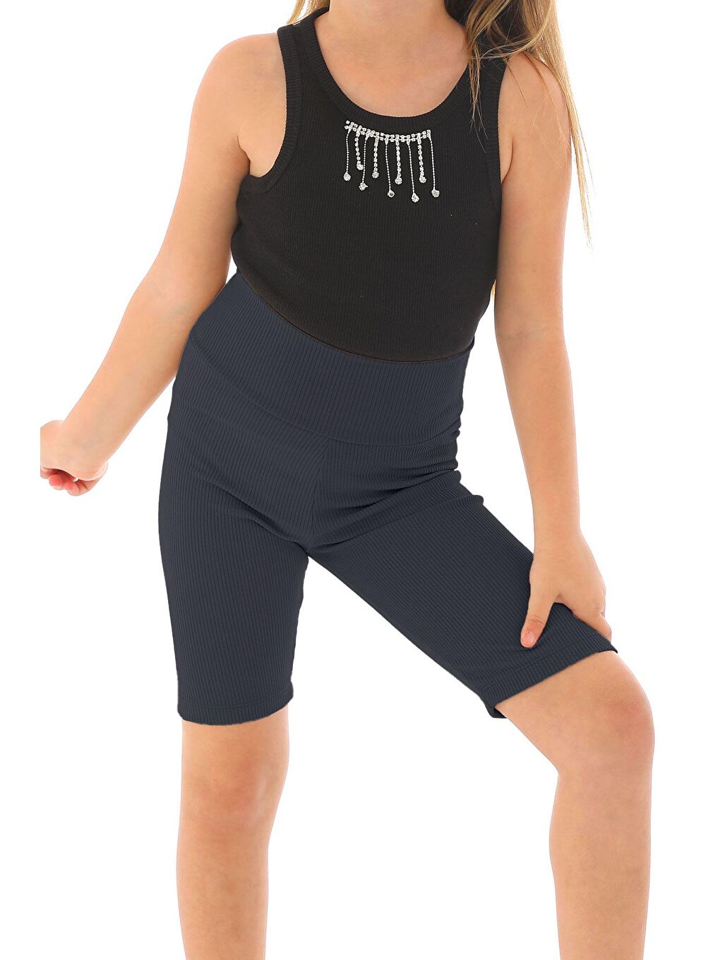 Gri Fitilli Füme Renk Kız Çocuk Tayt-3