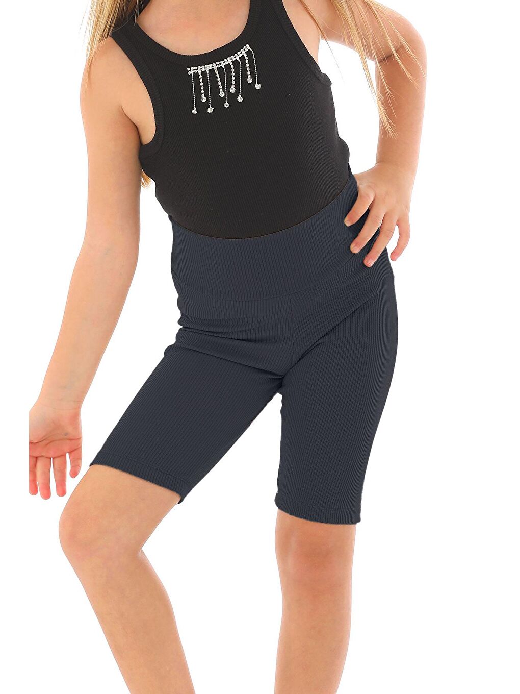 Gri Fitilli Füme Renk Kız Çocuk Tayt-4