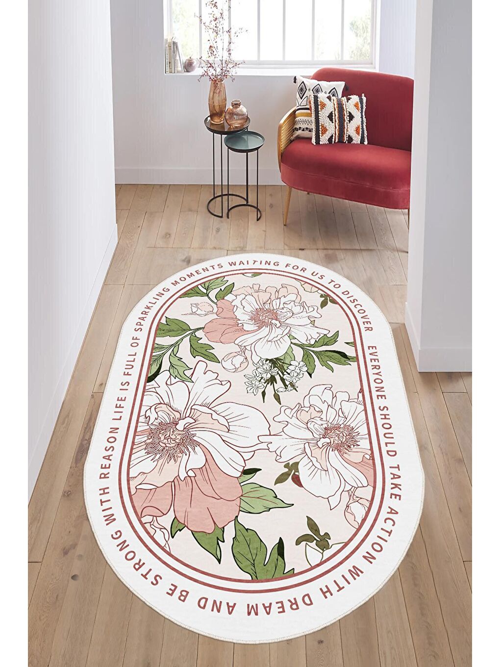 Pembe Dekoratif Özel Tasarım Yıkanabilir, Modern Halı  80 x 150 cm-1