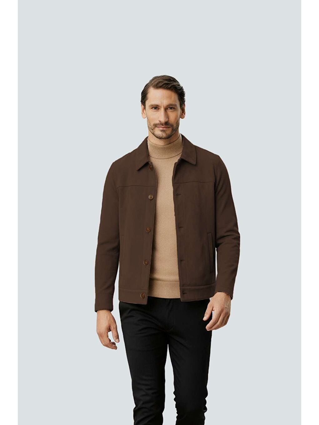 Kahverengi Süet Görünümlü Erkek Mont | Modern Şehir Stili