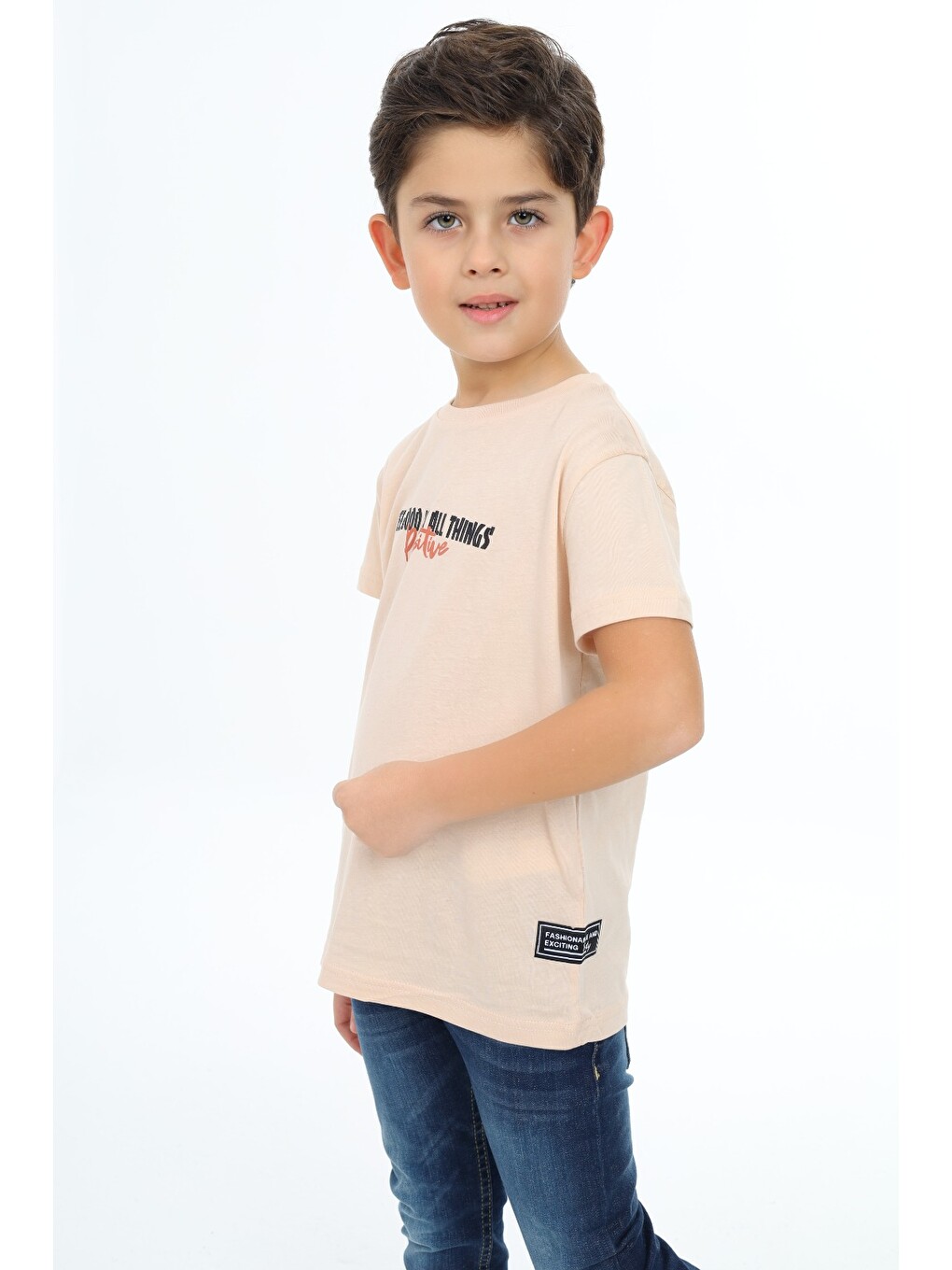 Bej Erkek Çocuk Baskılı Tişört-4