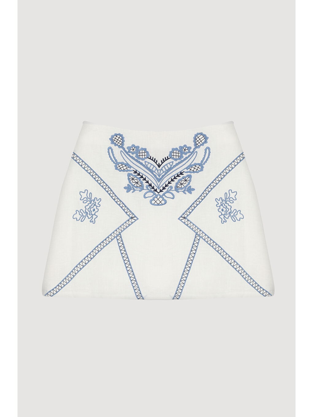 Etnik Nakış işlemeli Mini Etek Ekru