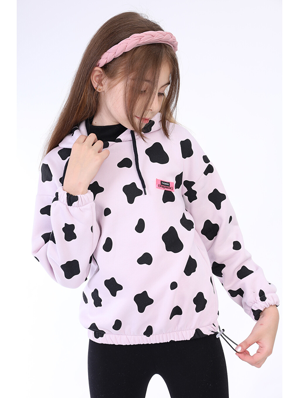 Lila Kız Çocuk Komple İnek Baskılı Sweatshirt-4