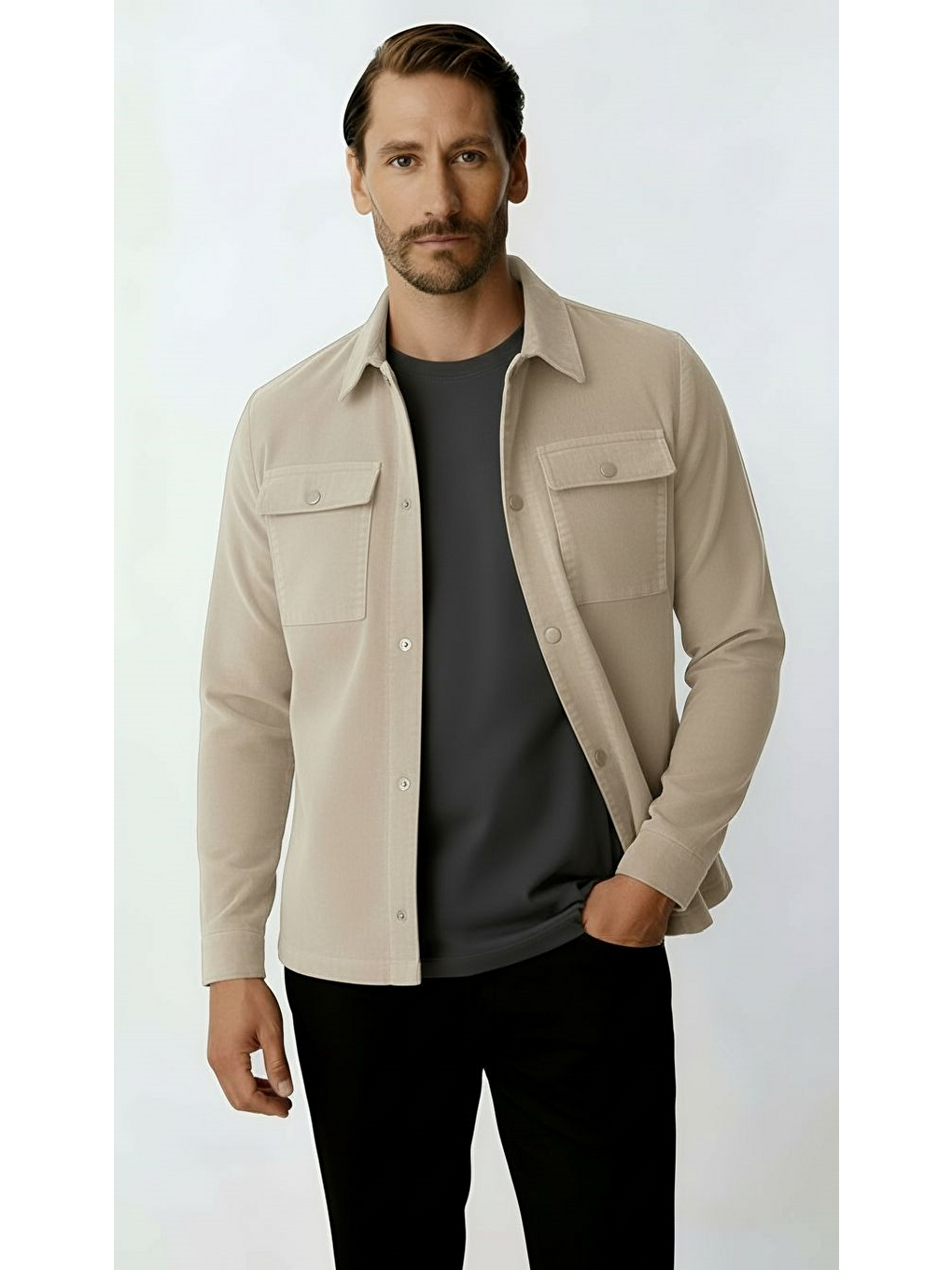 Ekru Kadife Erkek Mont – Modern Hafif Mevsimlik Mont