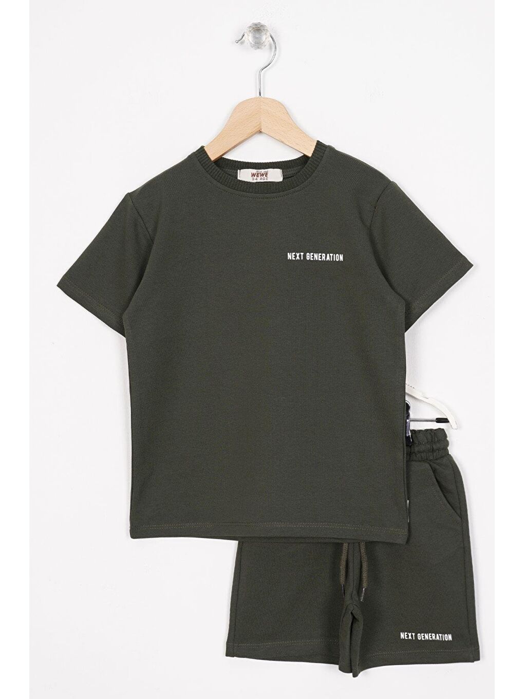 Haki Bisiklet Yaka Erkek Çocuk Şortlu Takım