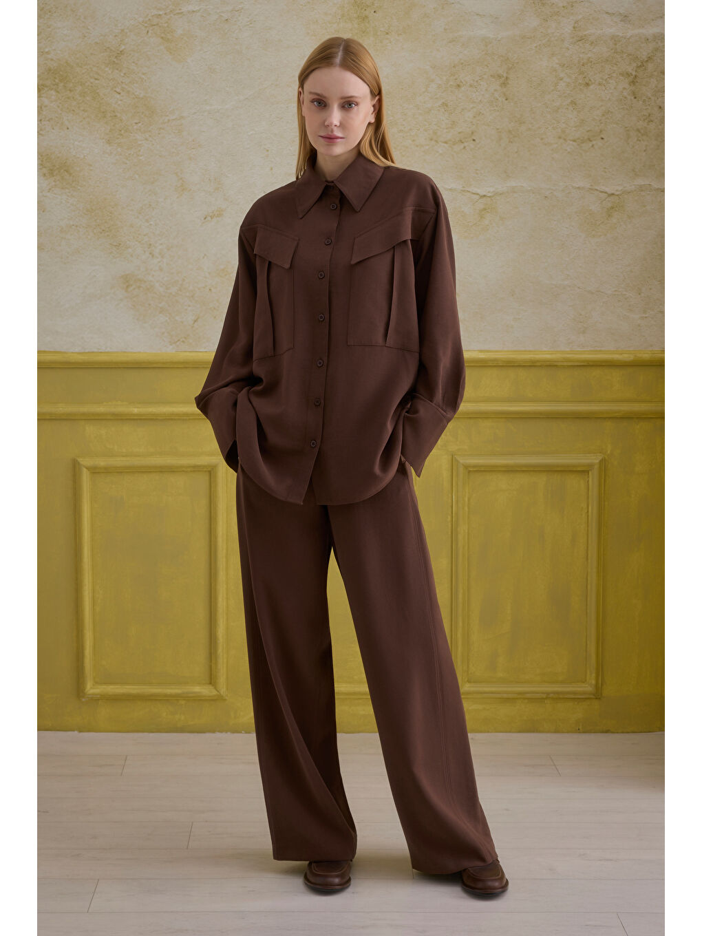 Kahverengi Modern Cep Detaylı Gömlek Kahve-3