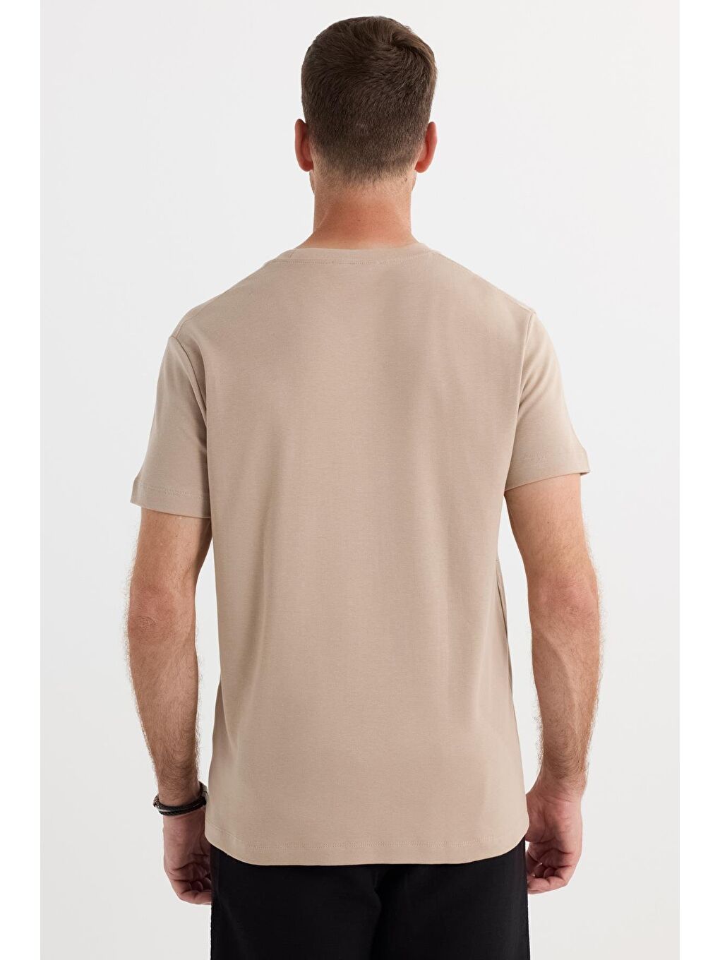 Unisex Relax Fit Rahat Kesim %100 Pamuk Yumuşak Dokulu Hafif Kalın Bej Bisiklet Yaka Tişört-6