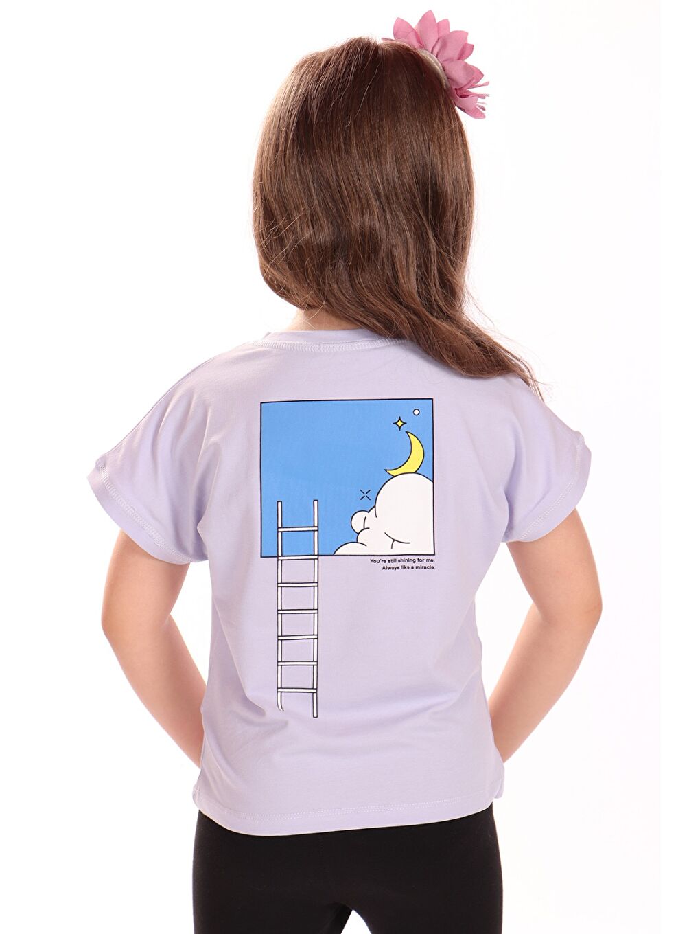 Lila Kız Çocuk Ay Yıldız Baskılı Tişört-1