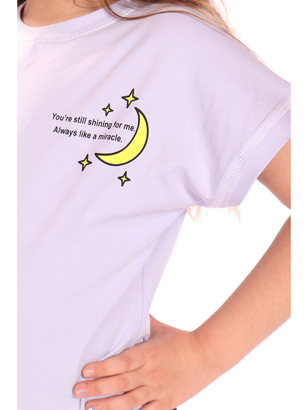 Lila Kız Çocuk Ay Yıldız Baskılı Tişört-2