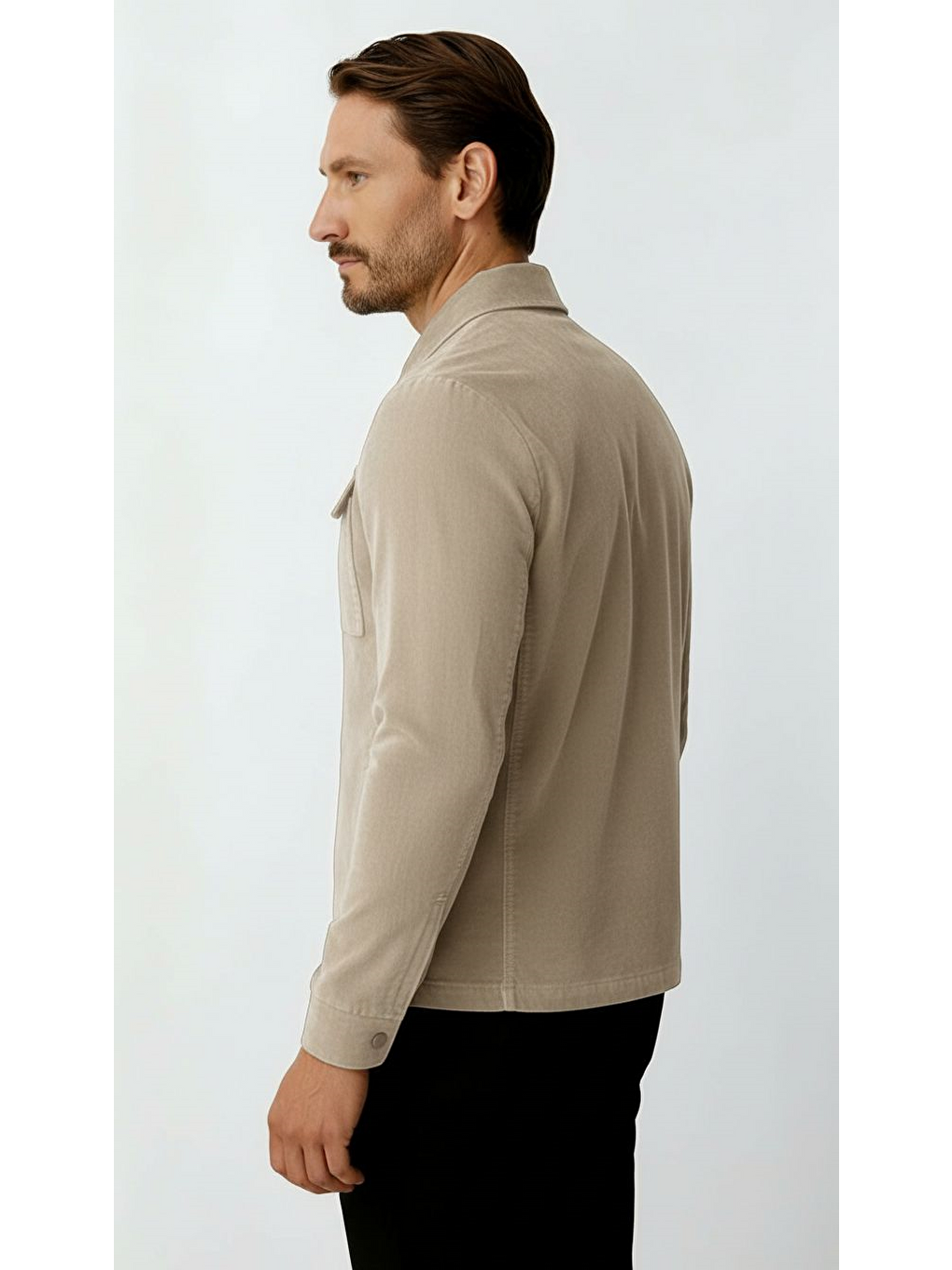 Ekru Kadife Erkek Mont – Modern Hafif Mevsimlik Mont-3