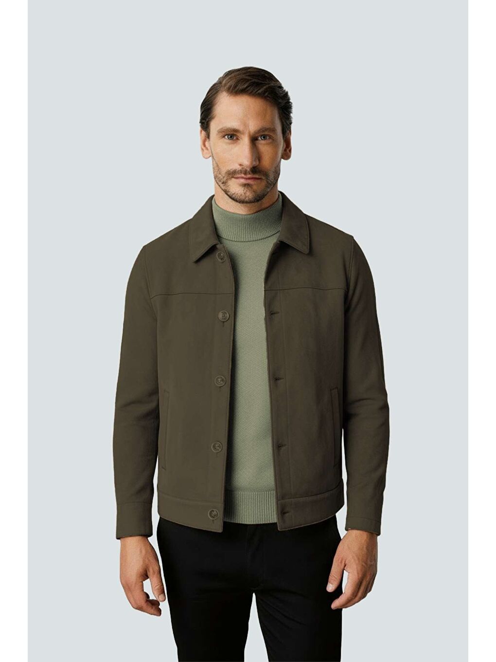 Haki Süet Görünümlü Erkek Mont | Modern Şehir Stili