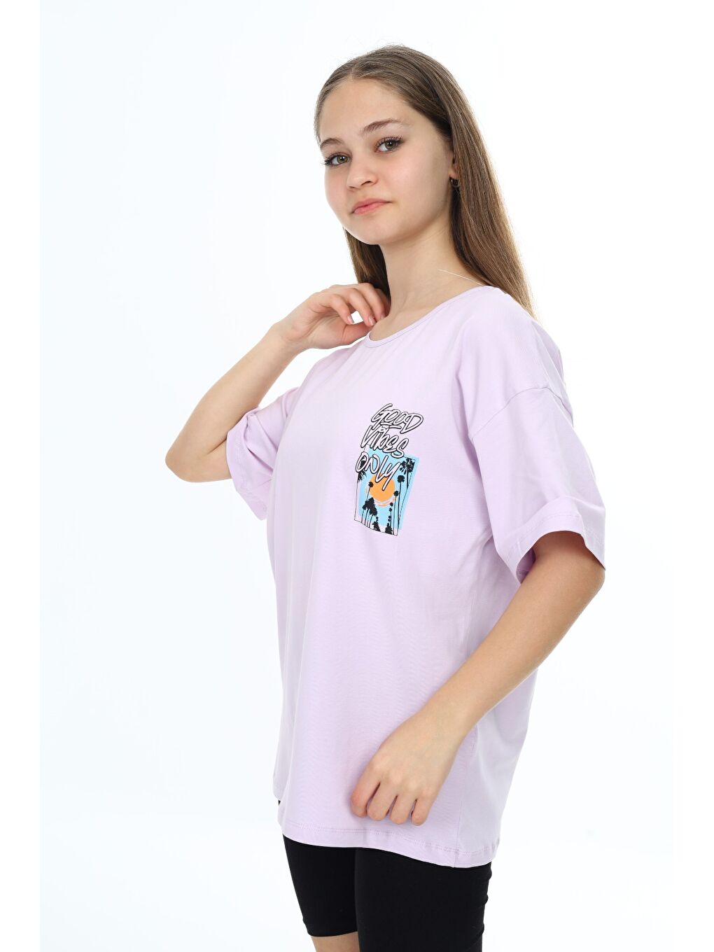 Lila Kız Çocuk Baskılı Tişört-1