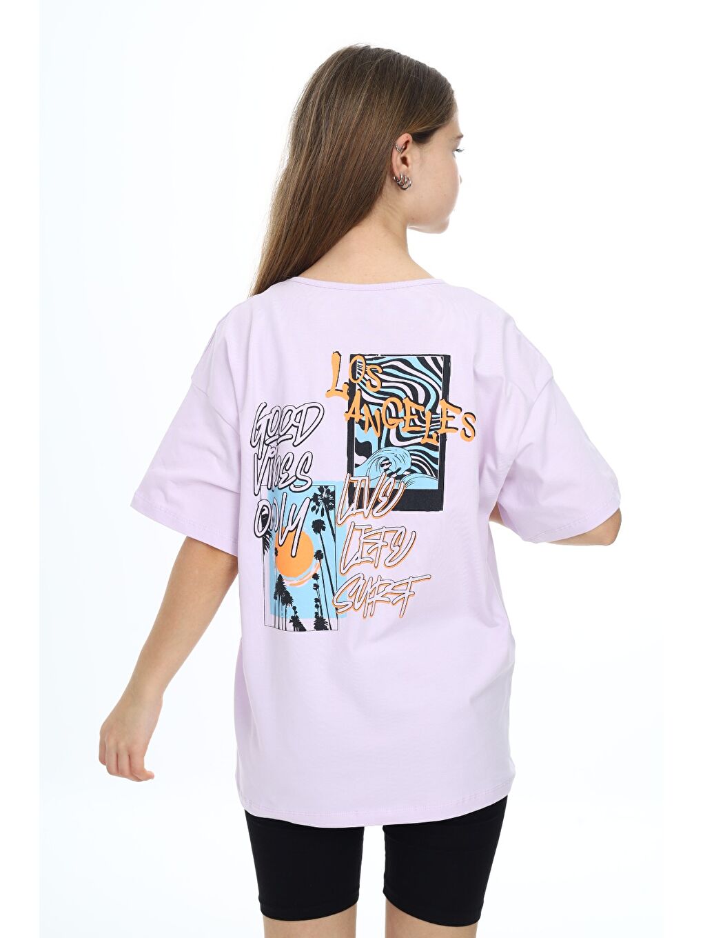 Lila Kız Çocuk Baskılı Tişört-2