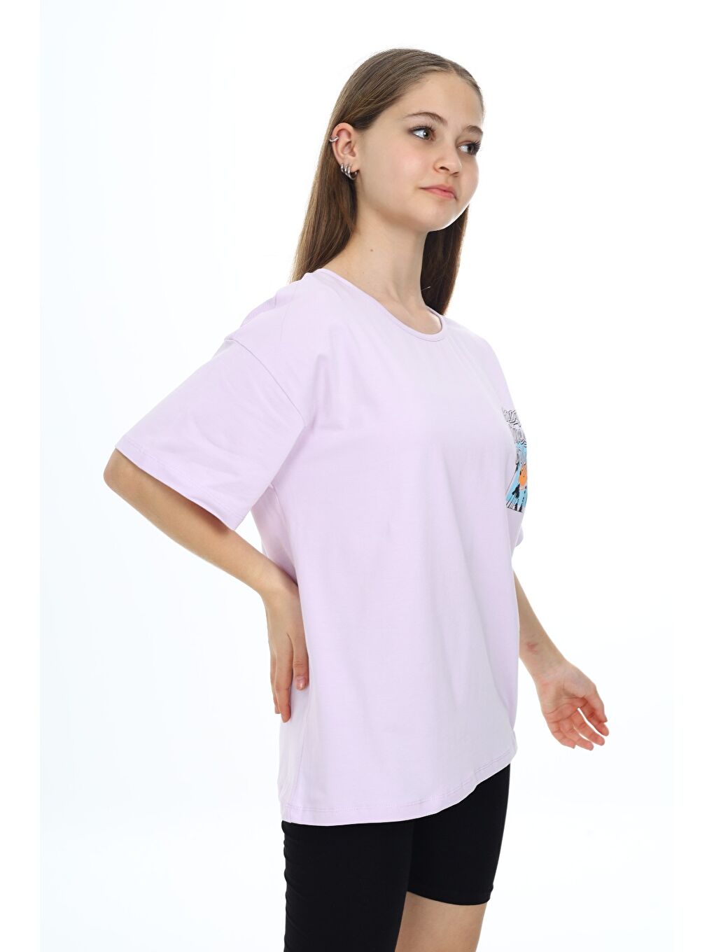 Lila Kız Çocuk Baskılı Tişört-3