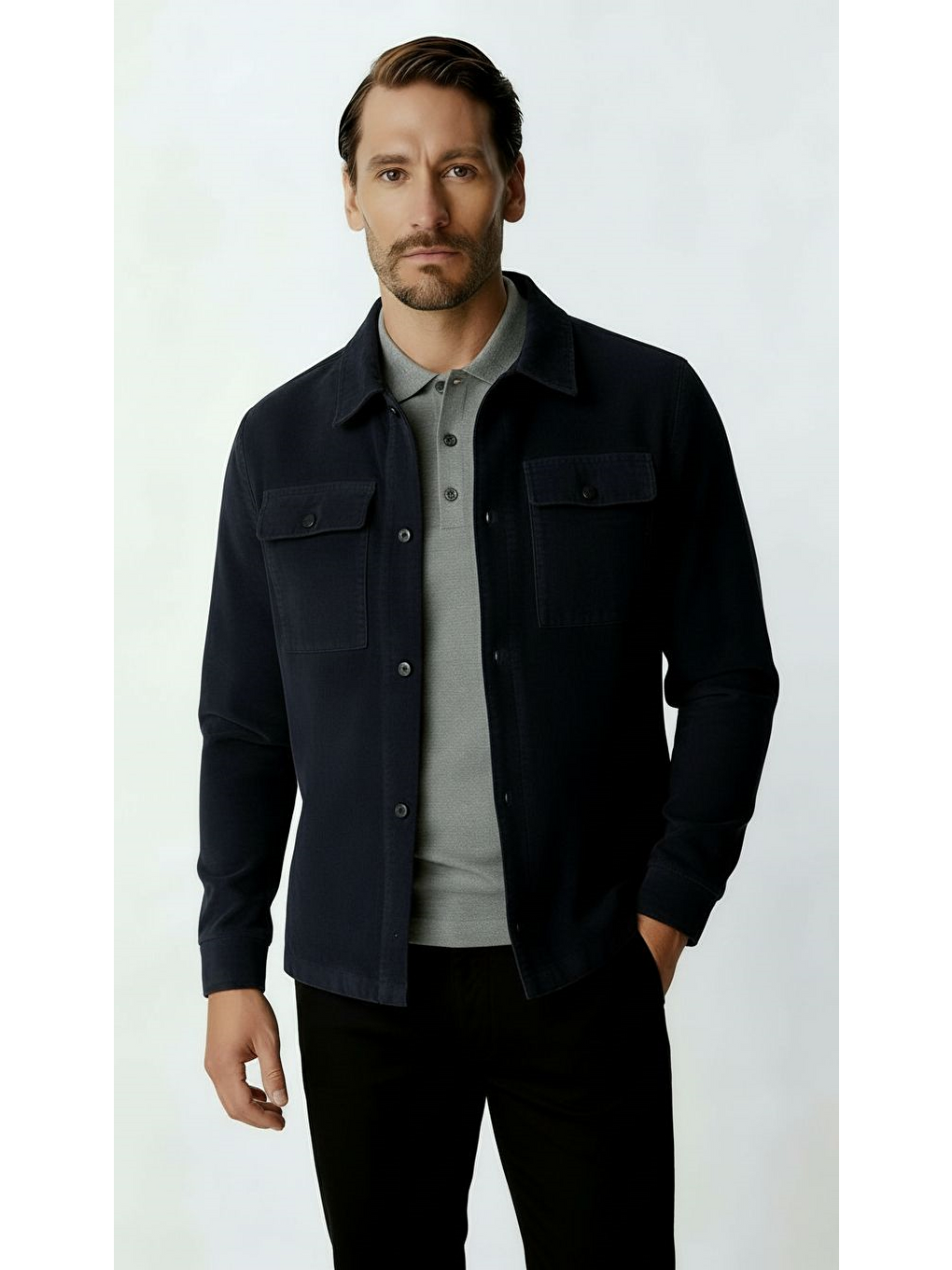 Lacivert Kadife Erkek Mont – Modern Hafif Mevsimlik Mont