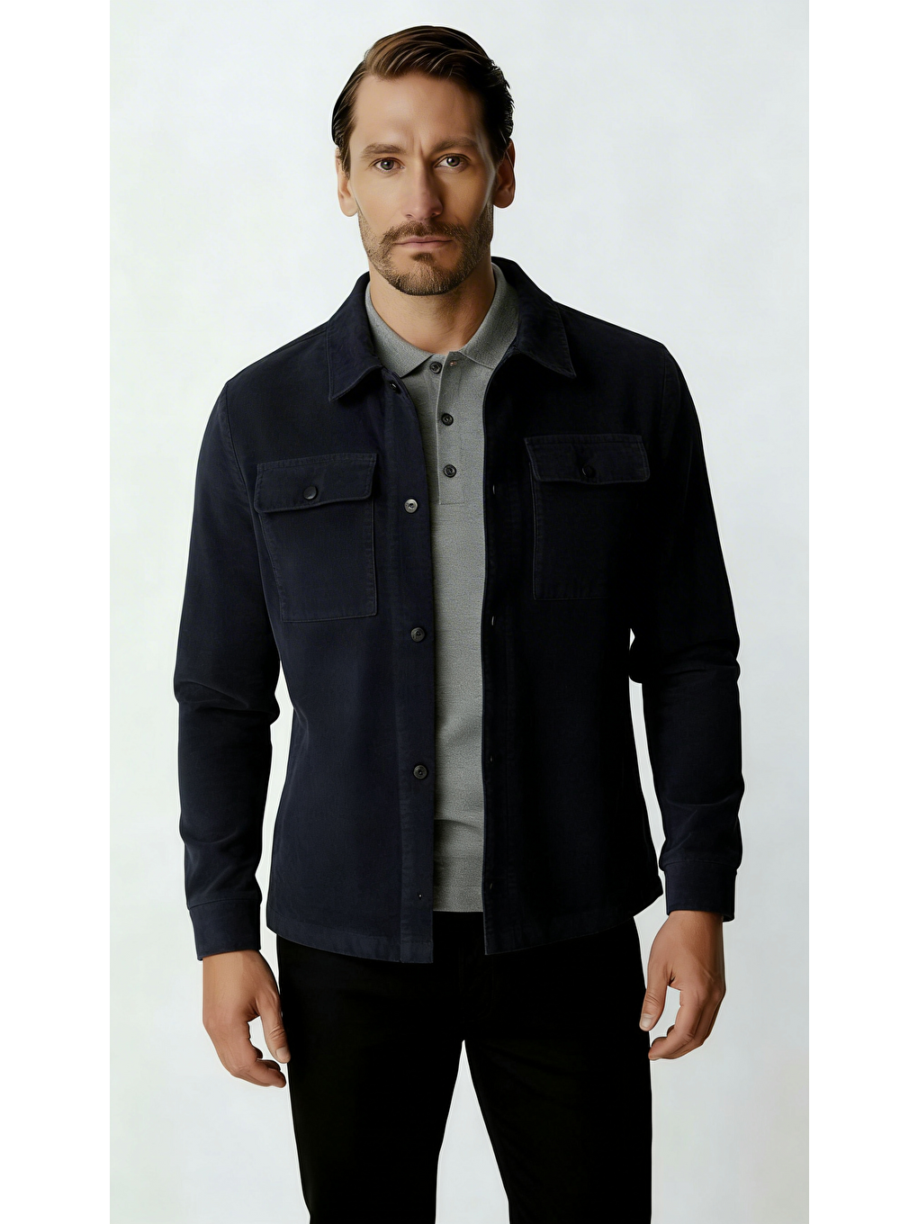 Lacivert Kadife Erkek Mont – Modern Hafif Mevsimlik Mont-1