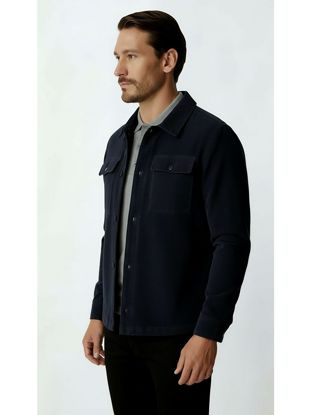 Lacivert Kadife Erkek Mont – Modern Hafif Mevsimlik Mont-3