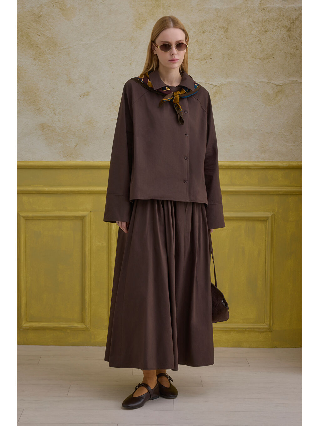 Kahverengi %100 Pamuk Kruvaze Gömlek Kahve